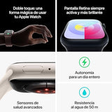 Apple Watch Series 9 [GPS + Cellular] Smartwatch con Caja de Aluminio en Blanco Estrella de 41 mm y Correa Deportiva Blanco Estrella - Talla M/L. Monitor de entreno, App Oxígeno en Sangre