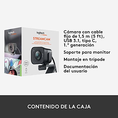 Logitech StreamCam, Cámara Web con USB-C para Streaming de vídeo y creación de Contenido, Vídeo vertical Full HD 1080p a 60 fps, Versatilidad demontaje, para YouTube, Gaming Twitch, PC/Mac, Negro