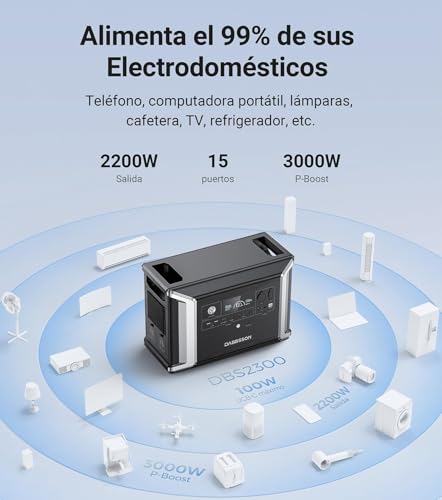 Dabbsson DBS2300 Estación de Energía Portátil, Batería LiFePO4 de Generador Solar de 2330Wh, Máximo 8330Wh, para Picnic al Aire Libre, Pesca, Fiesta, Camping