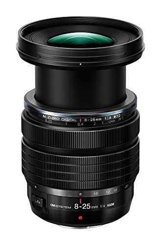 OM SYSTEM Objetivo M.Zuiko Digital ED 8-25mm F4.0 Pro, Zoom Gran Angular, Compatible con Todas Las cámaras del Sistema Micro Four Thirds (Modelos Olympus OM-D & Pen, Panasonic G-Series), Negro