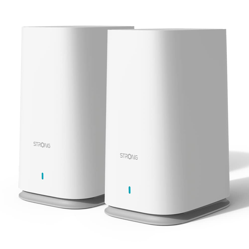 Strong, MESHKIT2100 Atria - Sistema WiFi de 5 Malla para el hogar: Cobertura 200 m2. Más área de Sombra - Booster tu WiFi a 2100 MBps. 2 Puertos Gigabit Ethernet para Box a Internet.