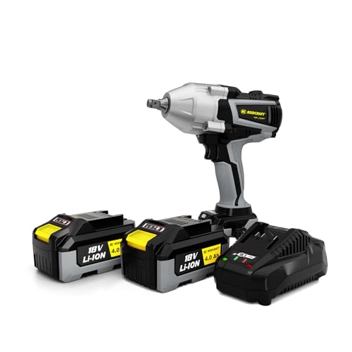 Rodcraft RC9077K4 - Atornillador de impacto inalámbrico eBeast, cuadrado de 1/2", máximo momento de liberación de 1500 Nm, luz LED, en juego con 2 baterías de 4 Ah + cargador + bolsa de tela