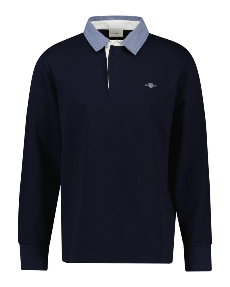GANT Hombre Polo De Manga Larga Chambray Regular Heavy Rugger, Evening Blue, L