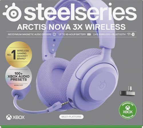 SteelSeries Arctis Nova 3X Wireless Auriculares Gaming multiplataforma - App - Batería 40h - Controladores magnéticos de neodimio - 2,4 GHz/Bluetooth - Micro extraíble - Xbox,PS5,PC, Switch -Lavanda
