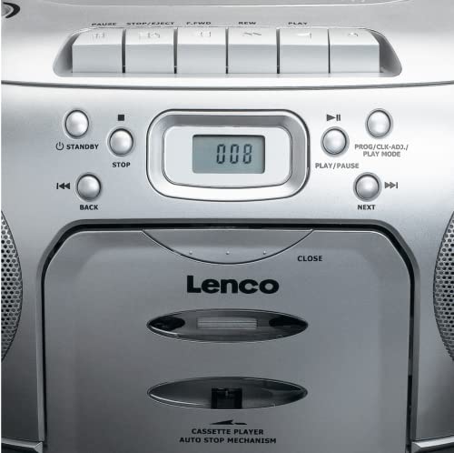 Lenco SCD-420SI - Radio FM portátil con Reproductor de CD y pletina de Casete - Toma de Auriculares - Plata