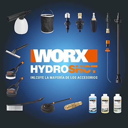 WORX Nitro Hidrolimpiadora a batería Hydroshot 20V MÁX | PowerShare | Limpieza de terrazas y Lavado de Coches | máx. 56 Bares | 220L/H | Incluye batería de 4,0Ah y Cargador | WG633E