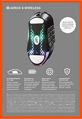SteelSeries Aerox 9 Wireless - Ratón gaming RGB - Ultraligero resiste al agua - 18 botones - Bluetooth/2,4 GHz - Sensor TrueMove Air 18K DPI