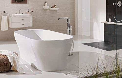 Grohe Essence - Grifo de bañera con sistema de montaje en suelo, teleducha Grohe Euphoria Cosmopolitan Stick, ángulo de giro ajustable a 0°, 150° o 360°, aireador Grohe AquaGuide (23491001)