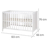 roba Cuna Colecho 60 x 120 cm, 2en1, Convertible en Cama de Bebé Independiente, Ajustable en Altura, 5 Barrotes Desmontables, Madera Blanca