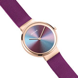 BERING 35036-367 Reloj de Cuarzo para Mujer con Caja de Acero Inoxidable de 36 mm con Acabado en Oro Rosa y Esfera Azul, Correa milanesa, Cristal de Zafiro y Resistencia al Agua de 5 ATM