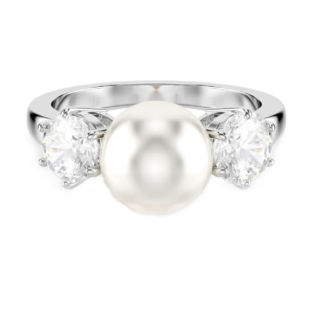Swarovski Anillo de cóctel Matrix, Perla de cristal, Talla redonda, Blanco, Baño de rodio