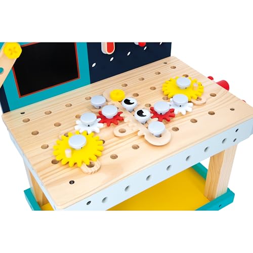 Janod - Mesa Grande Robot Brico'Kids - Juego de Bricolaje Infantil - 51 Accesorios + 3 Herramientas + 1 Robot - Juego de Imitación - Desarrolla la Motricidad Fina - A Partir de 36 Meses, J06457