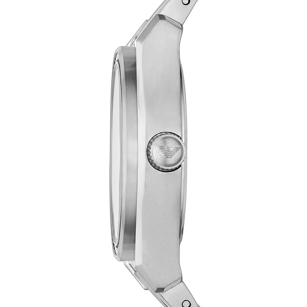Emporio Armani Reloj para mujer de acero inoxidable con tres agujas y fecha, AR11593, Tono plata y azul