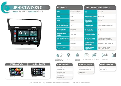 Radio de Coche para Volkswagen Golf 7 Negro Android GPS Bluetooth WiFi USB Dab+ Touchscreen 10" 8core Carplay AndroidAuto