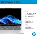 HP OmniBook 7 AI 14" OLED 2K, Ordenador Portátil Intel Core Ultra 7-255H, 32GB RAM, 1TB SSD, Gráficos Intel, Windows 11 Home, Wi-Fi 7, Gris - Teclado QWERTY Español