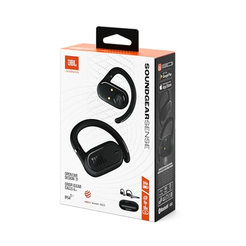 JBL Auriculares inalámbricos de conducción de aire Soundgear Sense, con tecnología Bluetooth y JBL OpenSound, sonido dinámico, resistencia al sudor IP54 y hasta 24 horas de reproducción, negro