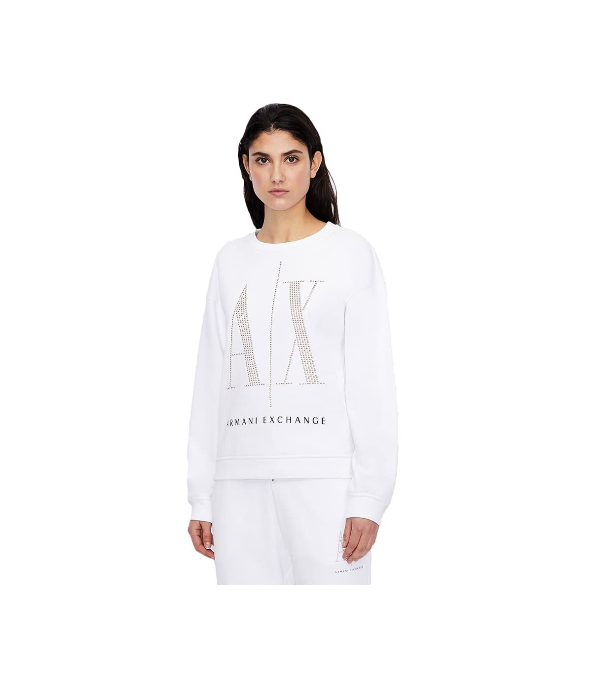 Armani Exchange Studded Icon Sweatshirt Sudadera, Blanco, S para Mujer