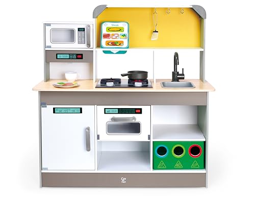 Hape Cocina Deluxe con Freidora – Cocina de Juguete con Fogones Electrónicos, Freidora y Accesorios para Niños de 3+