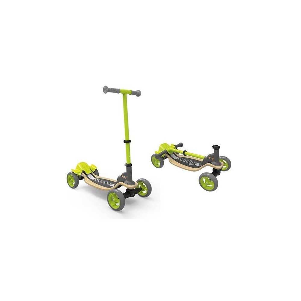 Smoby - Patinete de Madera S-Cruiser - Patinete de 4 Ruedas - Freno Trasero - Manillar Ajustable y Plegable - A Partir de 5 Años - Peso Máximo 50 Kgs