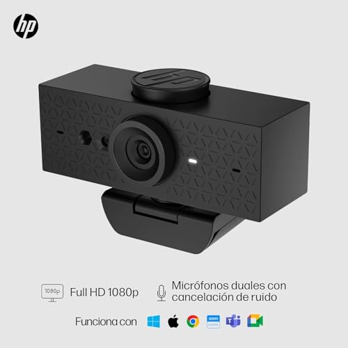 HP 620 Webcam - Full HD, 1920 x 1080, videoconferencias, autoenfoque, micrófono Integrado, Windows Hello, Teams, Zoom, Google Meet, Twitch, Youtube, Streaming - Color Negro