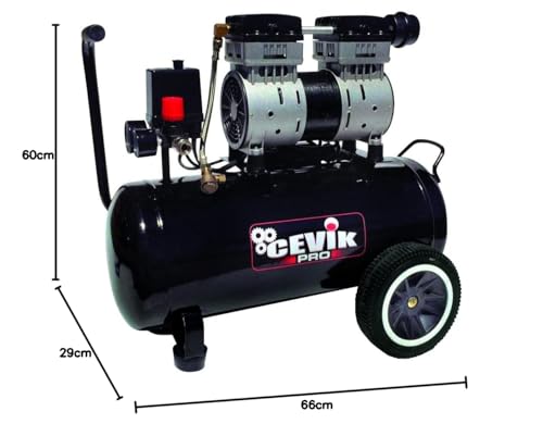 CEVIK PRO - CA-PRO24SILENC - Compresor Aire Silencioso - 62 dB - 24L - 1.5HP - Máx 8 Bar - 150 l/min - Sin Aceite - Dos Salidas de Aire - Compacto y Portátil - Compresor de Pintura y Neumática
