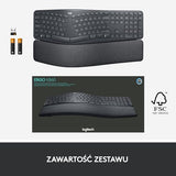 Logitech ERGO K860 for Business, Teclado partido inalámbrico - Diseño ergonómico, Tecnología Logi Bolt segura, Bluetooth, Certificación global, Windows/Mac/Chrome/Linux, QWERTY US Internacional - Gris