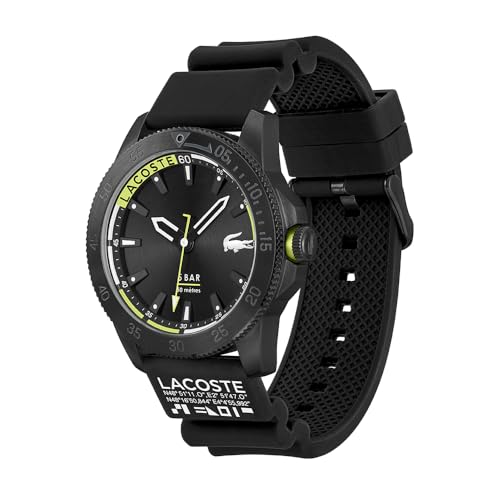 Lacoste Reloj Analógico de Cuarzo para Hombre Colección Regatta con Correa de Silicona Negra - 2011203