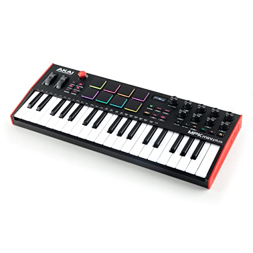 Akai Professional MPK Mini Plus - Teclado Controlador MIDI USB de 37 Mini Teclas con 8 Pads MPC, Secuenciador, MIDI/CV/Gate I/O, Software de Producción y Native Instruments Sound Package