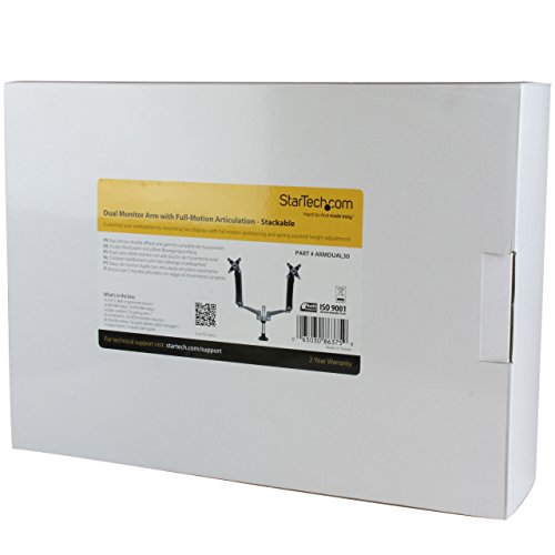 StarTech.com Soporte para Dos Monitores con Brazos Móviles - Apilable - Brazos Intercambiables con Ajuste de Altura por Muelle