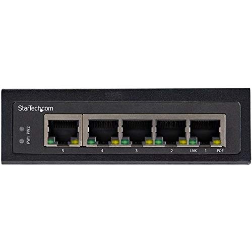 StarTech.com Switch Conmutador Industrial Ethernet Gigabit de 5 Puertos PoE no Gestionado de Servicio Pesado GbE PoE+ IP30 (IESC1G50UP)