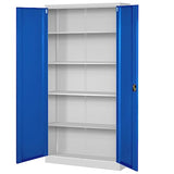 Juego de 4 Armario de Oficina Archivador Armario de Herramientas Metálico 4 Estantes con Recubrimiento de Polvo Se Puede Cerrar 195 cm x 90 cm x 40 cm (Gris-Azul)