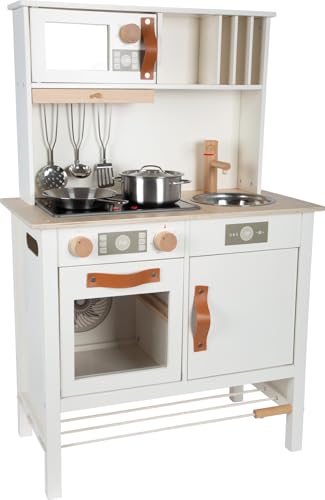small foot Cocina Infantil Blanco Tasty, Madera Placa luz Sonido, Incl. Acc.de 5 Uni, de 3 años, 12673, Color Colorido