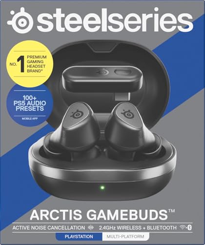 Steelseries Arctis GameBuds™ para Playstation - Auriculares inalámbricos para Juegos - 2,4 GHz + BT5.3 - Modo ANC/Transparencia - Resistencia al Agua IP55-40 Horas de autonomía - Carga inalámbrica