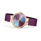 BERING 35036-367 Reloj de Cuarzo para Mujer con Caja de Acero Inoxidable de 36 mm con Acabado en Oro Rosa y Esfera Azul, Correa milanesa, Cristal de Zafiro y Resistencia al Agua de 5 ATM