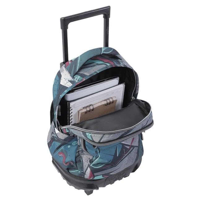 TOTTO - Mochila Escolar con Ruedas Eco-Friendly, Modelo Resma, Capacidad 20 L, Bolsillo para PC 14" y Bolsillos para Botella, Correas en S para Mayor Comodidad, Resistente, Estampado Lienzo