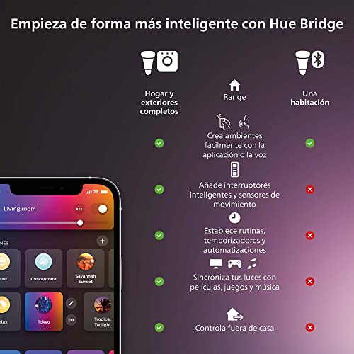 Philips Hue - Kit Perifo Iluminación en carril Luz Blanca y de Colores - Set base de pared (negro) de 200cm con 2 focos y tubo de luz Gradient - Anclajes incluidos