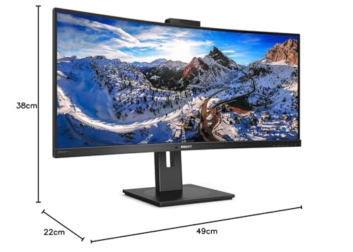Philips 346P1CRH Monitor 34 Pulgadas UWQHD Curvo, 100Hz, VA, 4 ms GtG, HDR400, 0, Altura Ajustable, Altavoces (3440x1440, 1x HDMI 2.0, 1x DP 1.4, USB-Hub), Negro