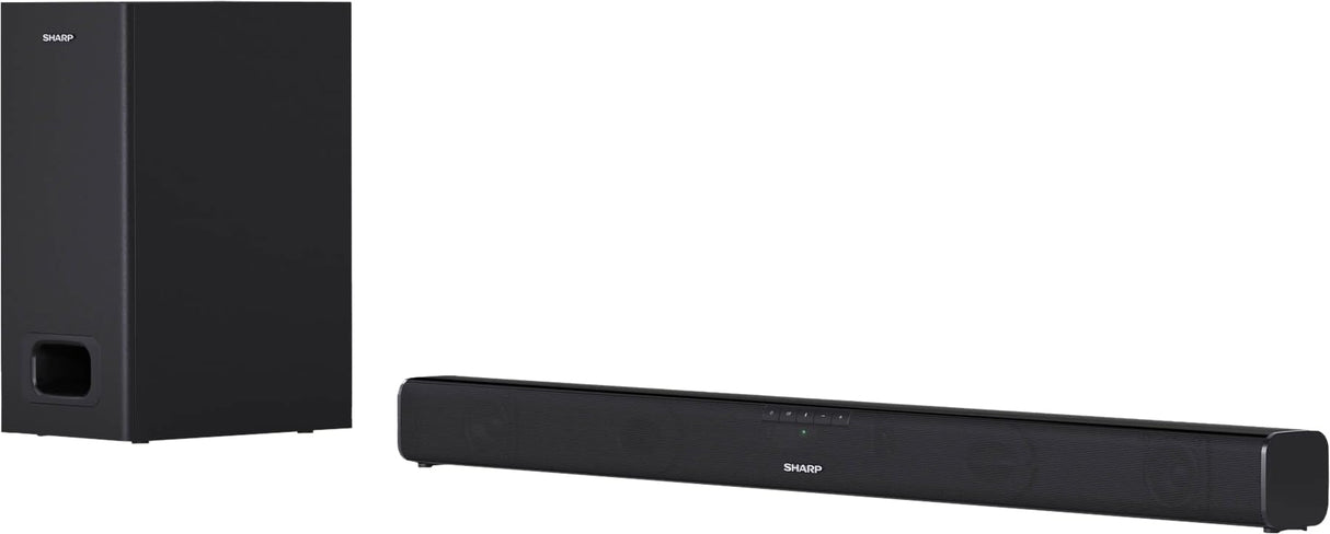 Sharp HT-SBW110 2.1 Slim - Barra de Sonido Cine en casa (Bluetooth, HDMI ARC/CEC, Potencia máxima Total de Salida: 180w, Audio óptico Digital, AUX, 80 cm) Color Negro