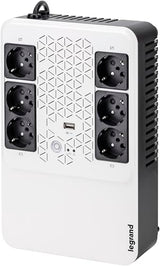 SAI Keor multiplug, 310082 de Legrand, line interactive con 6 bases Schuko y protección integrada 800VA 480W y autonomía de 10 a 15 minutos, blanco/negro