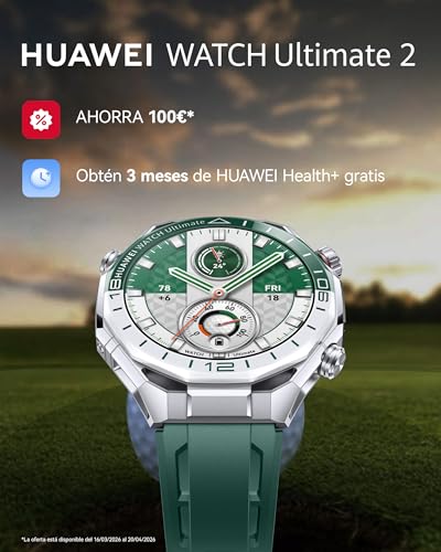 HUAWEI Watch Ultimate 2 Smartwatch, Prestaciones de Golf Profesional, Buceo de 150 Metros, Comunicación Subacuática Basada en Sonar, Tecnología Multi Sensor X-Tap, Llamadas eSIM sin Teléfono, Verde
