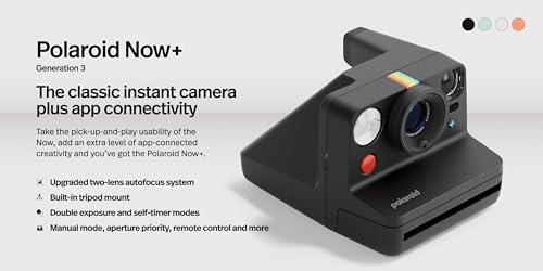 Polaroid - Now+ Gen 3 - Cámara instantánea con conexión Bluetooth - Paquete de cámara + película en Color (16 Fotos) Negro (6562)