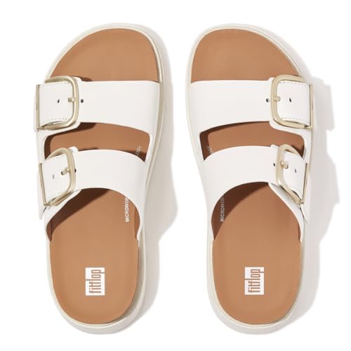 Fitflop Gen-FF Buckle Two-Bar Leather Slides, Sandalias deslizantes Mujer, White, 40 EU