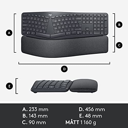 Logitech ERGO K860 for Business, Teclado partido inalámbrico - Diseño ergonómico, Tecnología Logi Bolt segura, Bluetooth, Certificación global, Windows/Mac/Chrome/Linux, QWERTY US Internacional - Gris