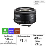 PENTAX smc FA 50mm F1.4 Objetivo clásico, monofocal y estándar para cámaras réflex Digitales con Montura K