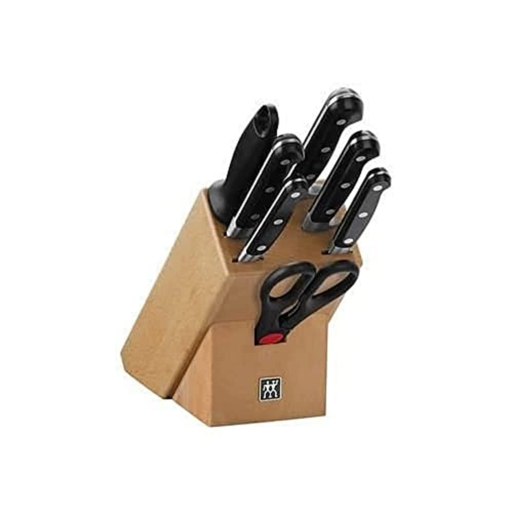 ZWILLING Bloque de cuchillos, 8 piezas, bloque de madera, cuchillos y tijeras de acero inoxidable especial/mango de plástico, Profesional S