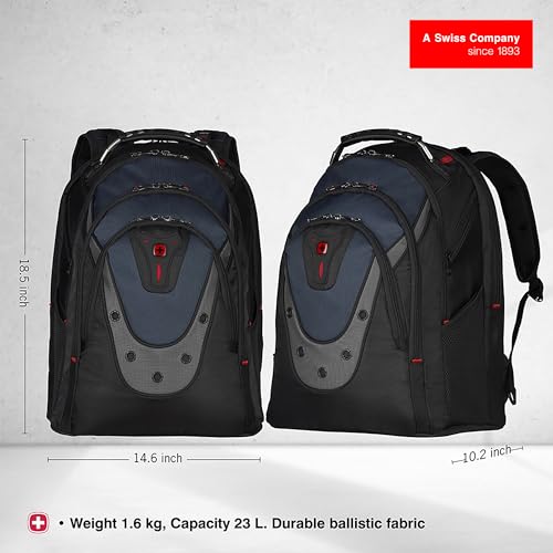 Wenger Ibex Mochila para portátil, portátil de hasta 17 pulgadas, tableta de hasta 10 pulgadas, 23 l, mujer hombre, negocios universidad escuela viajes, negro/azul, 600638