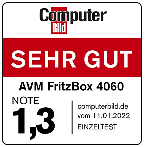 AVM Fritz!Box 4060 (Router Wi-Fi 6 Mesh Router, hasta 4.800 Mbps (5 GHz) y 1.200 Mbps (2.4 GHz), 3 x Gigabit LAN, DECT Base, USB 3.0, versión Alemana