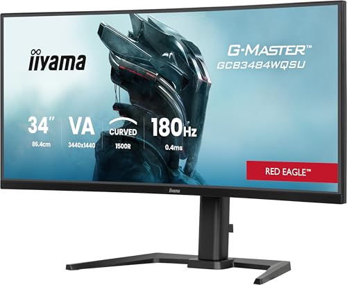 iiyama G-Master GCB3484WQSU-B1 86.4 cm 180Hz Curvo UWQHD, 0.4ms, FreeSync Premium, 3440x1440, 2 x HDMI, 1 x DisplayPort, 2 x USB 3.2, 2 x USB-C (7.5W), Soporte de Altura Ajustable