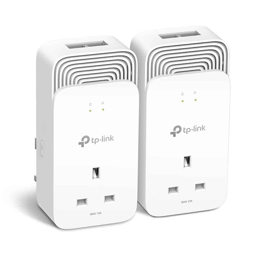 TP-Link PG2400P Kit Powerline Passante G.hn2400, G.hn Wave2 MIMO, 2+2 Puertos Gigabit Ethernet, Toma de alimentación Extra, Modo de Ahorro de energía, Plug & Play
