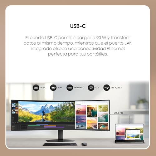 Samsung 49" Monitor ViewFinity S9 S95UF DQHD 5120 x 1440 32:9 120Hz 0 5ms(GTG) VESA DisplayHDR 400 USB-C Multitasking PBP KVM Switch Altavoces Integrados Negro LS49F950UAUXEN 2025